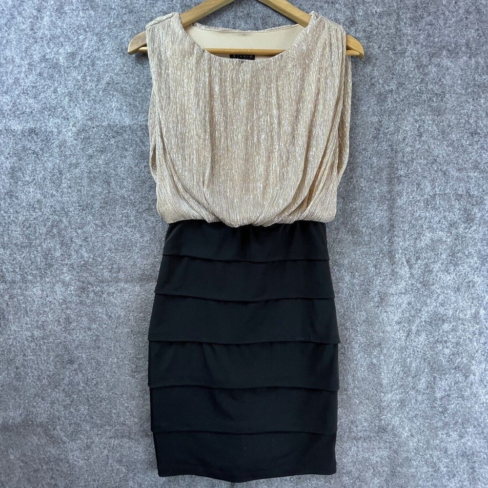 Enfocus Studio Cocktail Dress 4 Gold Black‎ Metallic Party Sparkle Banded